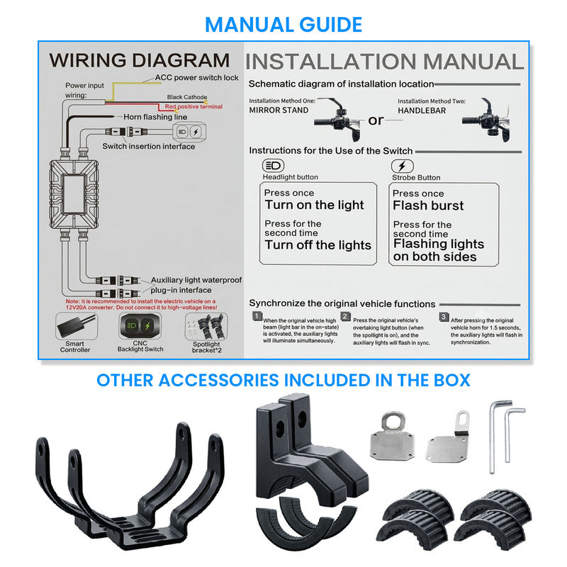 MOTO GENIUS VK460 40W x 2 Motorcycle Fog Light Auxiliary LED Light Set | High Brightness CNC Switch & Wiring Harness | Universal Fit Waterproof Bike Driving Lights (Pack of 2)