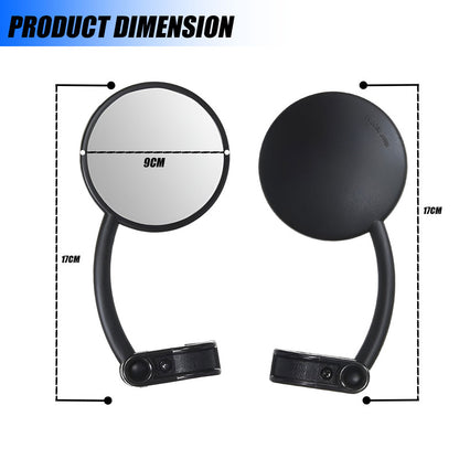 Easy Clamp Enduro Round Motorcycle Mirror, 360° Rotating Fold-Down Plastic Mirror, Universal Handlebar Fit, Durable Black Design