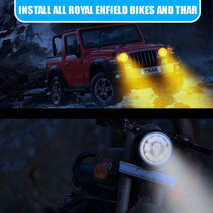 7 Inch LED Round Headlight for Royal Enfield & Thar | High/Low Beam, Waterproof, Luminous Mode, Acrylic & Aluminum Construction, Durable, DRL, Bright LED (Line Design)-DRL Round - Moto Genius