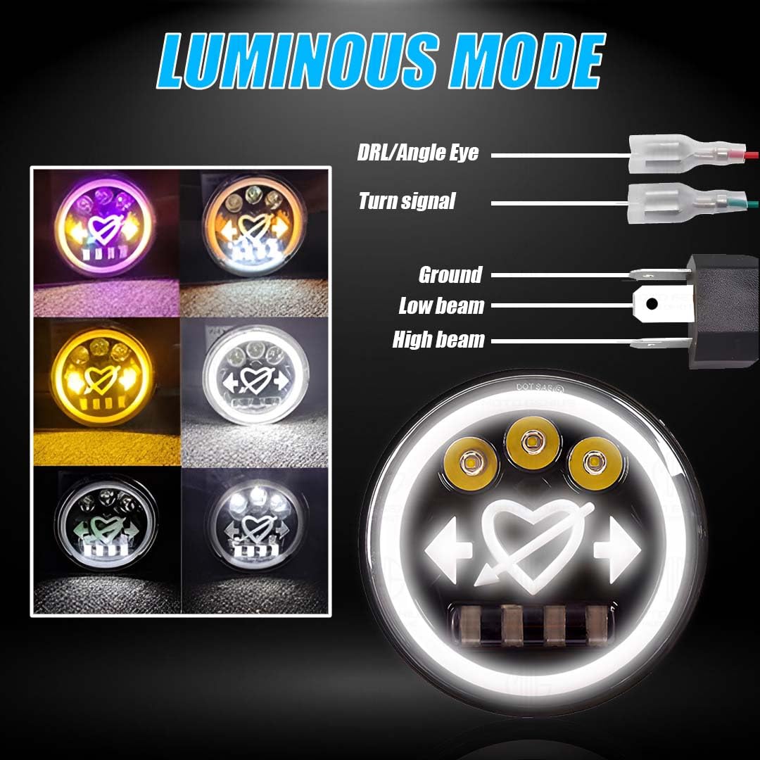 7 Inch LED Round Headlight for Royal Enfield & Thar | High/Low Beam, Waterproof, Luminous Mode, Acrylic & Aluminum Construction, Durable, DRL, Bright LED (Line Design)-DRL Round - Moto Genius