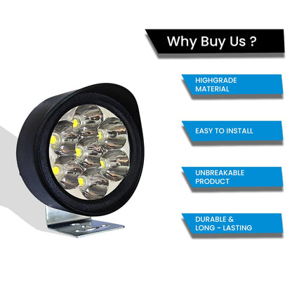 7 LED Round Fog Lights for Bikes | High Power, Universal Fit, Heavy Clamp, Strong Aluminum Body, Waterproof Driving Light for Motorcycle and Scooty (MGF1)-Black - Moto Genius