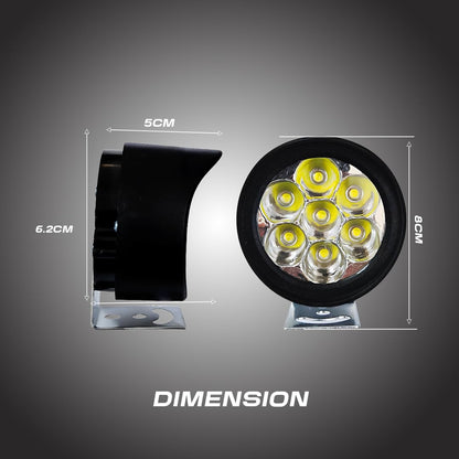 7 LED Round Fog Lights for Bikes | High Power, Universal Fit, Heavy Clamp, Strong Aluminum Body, Waterproof Driving Light for Motorcycle and Scooty (MGF1)-Black - Moto Genius