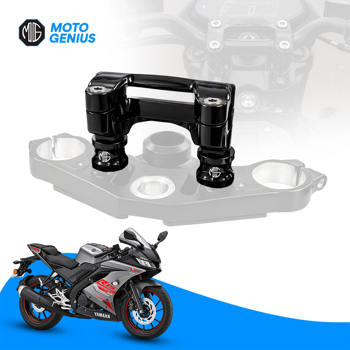 CNC Aluminum Adjustable Handlebar Conversion Kit for R15 V3 | Custom Height Handlebar Riser & Clamp for Enhanced Ergonomic Comfort, Wrist Relief & Control (Black)