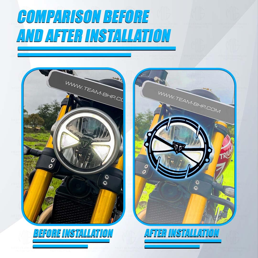 MOTO GENIUS Front Headlight Grill Guard for Triumph Motorbike | Durable Metal Headlight Protector Frame | Jali Design for Classic & Modern Triumph Models (, Easy Fit)