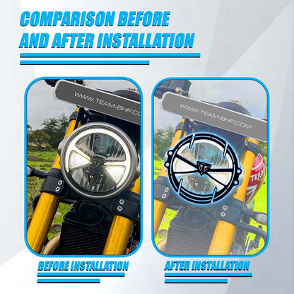 MOTO GENIUS Front Headlight Grill Guard for Triumph Motorbike | Durable Metal Headlight Protector Frame | Jali Design for Classic & Modern Triumph Models (, Easy Fit)
