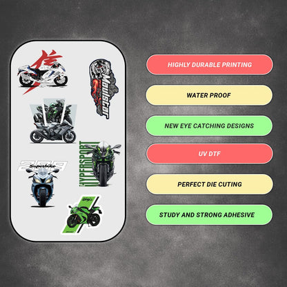 Racing Bike 3D Vinyl Stickers | Waterproof, Fade-Proof, Self-Adhesive Decals for Helmet, Bike, Car, Laptop & Mobile | Sports Bike Graphic Sticker (10 PC)