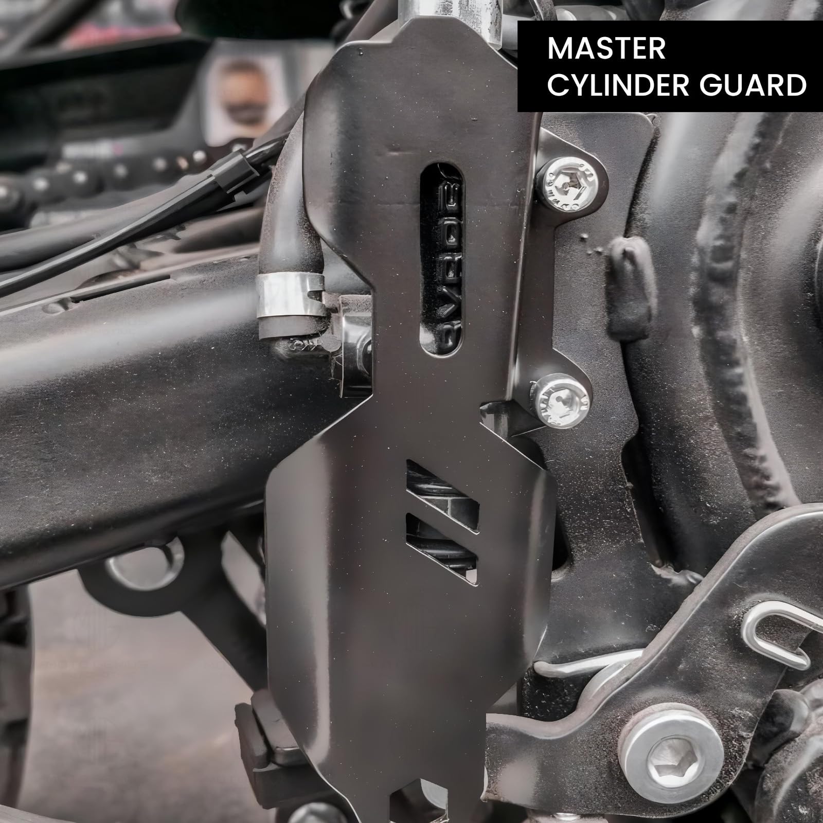 MOTO GENIUS Master Cylinder Guard for RE Himalayan BS3/BS4/BS6/Scram Motorbike | Heavy-Duty, Impact-Resistant Protection for Motorcycle Brake Systems |Durable Metal Construction