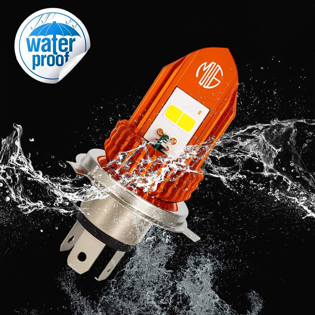 MOTO GENIUS Universal V-Shape Dual Color H4 LED Headlight | 18W / Fog Lamp for Motorcycles and Scooters | Waterproof, High/Low Beam, Plug & Play