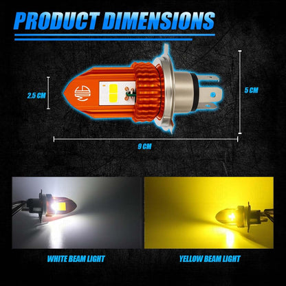 MOTO GENIUS Universal V-Shape Dual Color H4 LED Headlight | 18W / Fog Lamp for Motorcycles and Scooters | Waterproof, High/Low Beam, Plug & Play