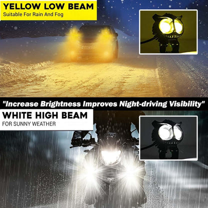 MOTO GENIUS 40W OWL Shape LED Fog Light | Dual Color & | Low & High Beam | Universal Fit for Car & Motorcycle | Stylish Projector Lamp Design