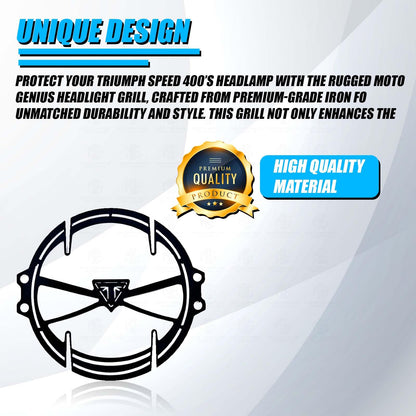 MOTO GENIUS Front Headlight Grill Guard for Triumph Motorbike | Durable Metal Headlight Protector Frame | Jali Design for Classic & Modern Triumph Models (, Easy Fit)
