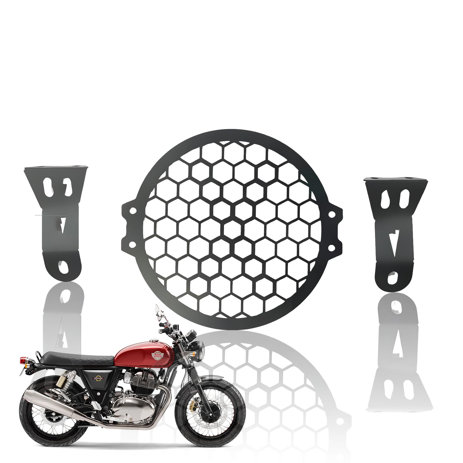 MOTO GENIUS Front Headlight Grill Guard for HUNTER | Durable Metal Protective Head Light Frame Protector (Check Grill)