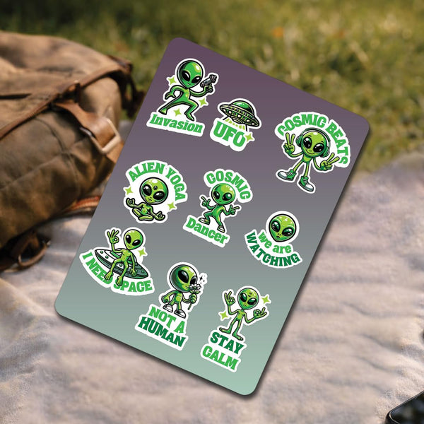 Alien Cartoon 3D Waterproof Vinyl Stickers Pack for Kids – Self Adhesive Cute Cartoon & Space Decal for Laptop, Mobile Phone, Helmet, Bike, Car, Notebook & Water Bottle