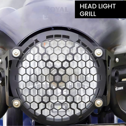 MOTO GENIUS Front Headlight Grill Guard for HUNTER | Durable Metal Protective Head Light Frame Protector (Check Grill)