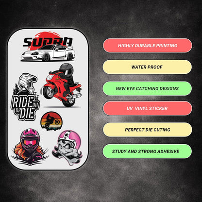 Car & Bike 3D Vinyl Stickers | Waterproof, Fade-Proof, Self-Adhesive Decals for Helmet, Bike, Car, Laptop & Mobile | Multipurpose Vehicle Graphic Stickers (19 PC)