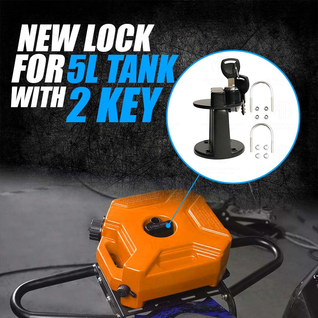 MOTO GENIUS Universal 5 Liter Fuel Jerry Can With Clamp and Cap For Motorcycle | Fuel Container Heavy Duty construction for Petrol/diesel/kerosene Storage (Gold)