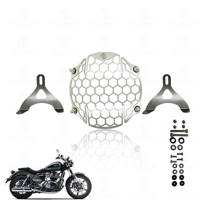 MOTO GENIUS Headlight Grill Guard for RE Super Meteor 650 | Durable Stainless Steel Protective Cover for Motorcycle Lights