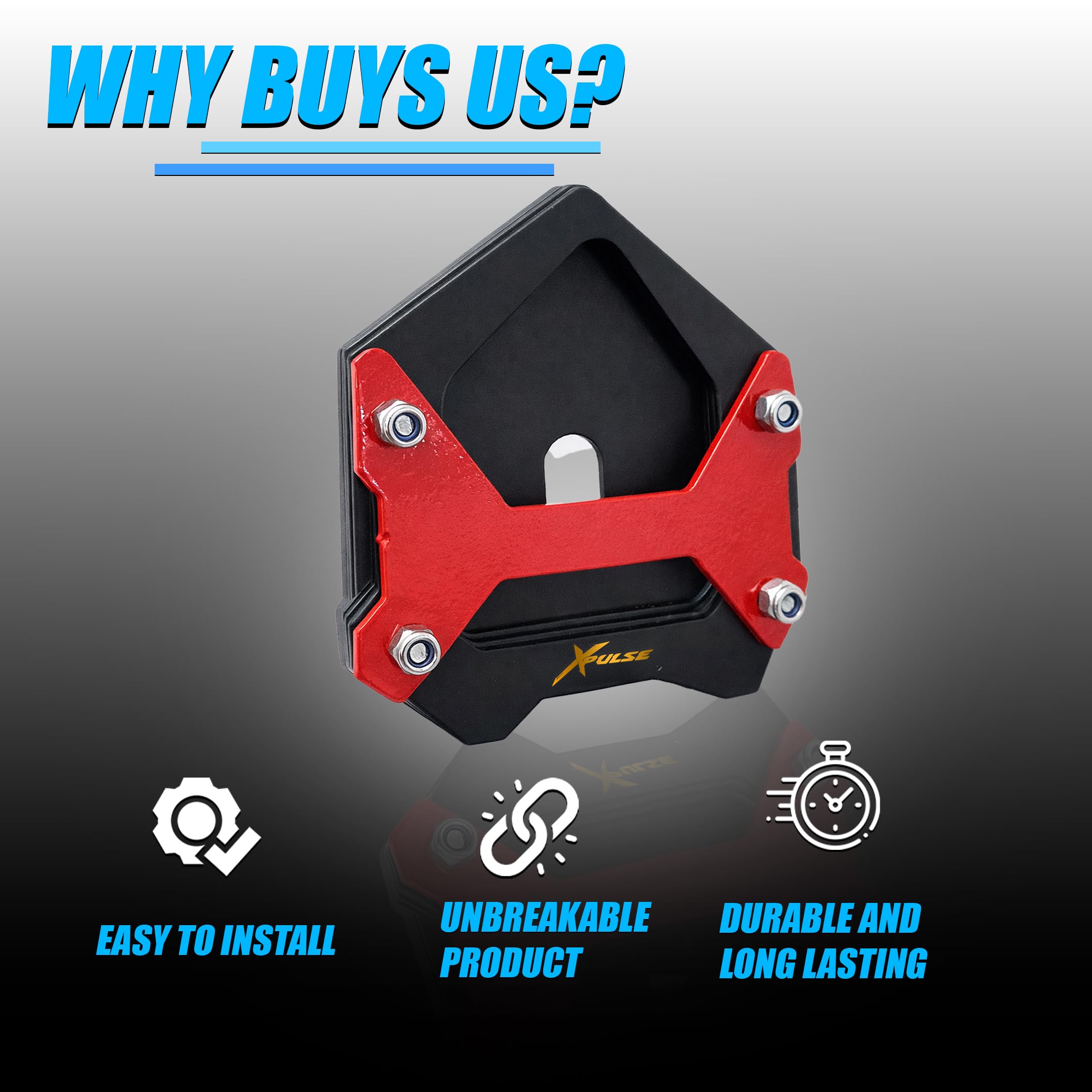Side Stand Extender for Hero Xpulse 210 Motorbike – Heavy Duty Foot Enlarger Plate | Anti-Slip Parking Support & Stability Enhancer | Red & Black