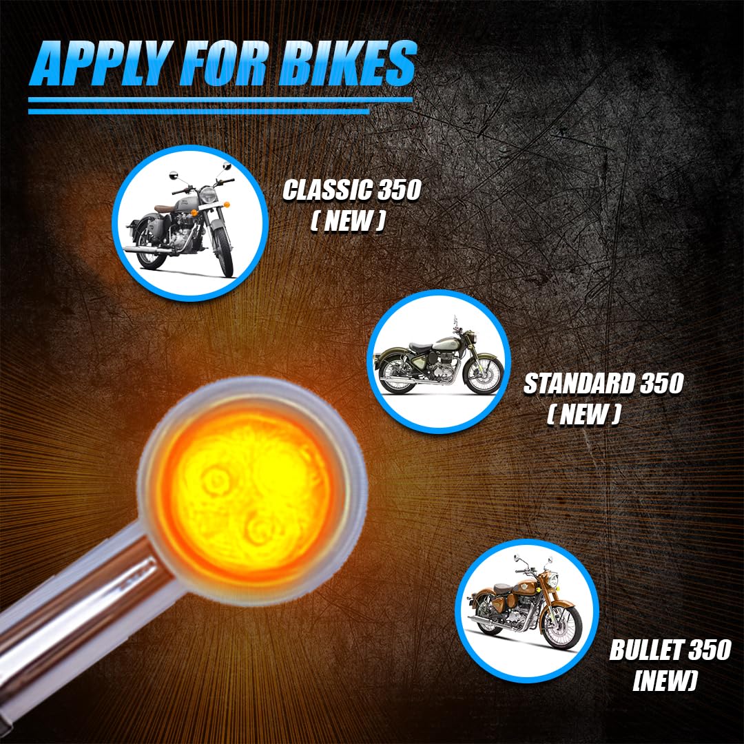 MOTO GENIUS Premium LED Turn Signal Indicators for RE Classic 350, Bullet 350, Reborn | Waterproof, High-Brightness Automotive-Grade LEDs, Durable Virgin Plastic Body (Set of 4) Chrome Finish