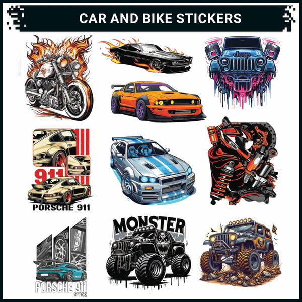 Car & Bike 3D Vinyl Stickers | Waterproof, Fade-Proof, Self-Adhesive Decals for Helmet, Bike, Car, Laptop & Mobile | Multipurpose Vehicle Graphic Stickers (10 PC)