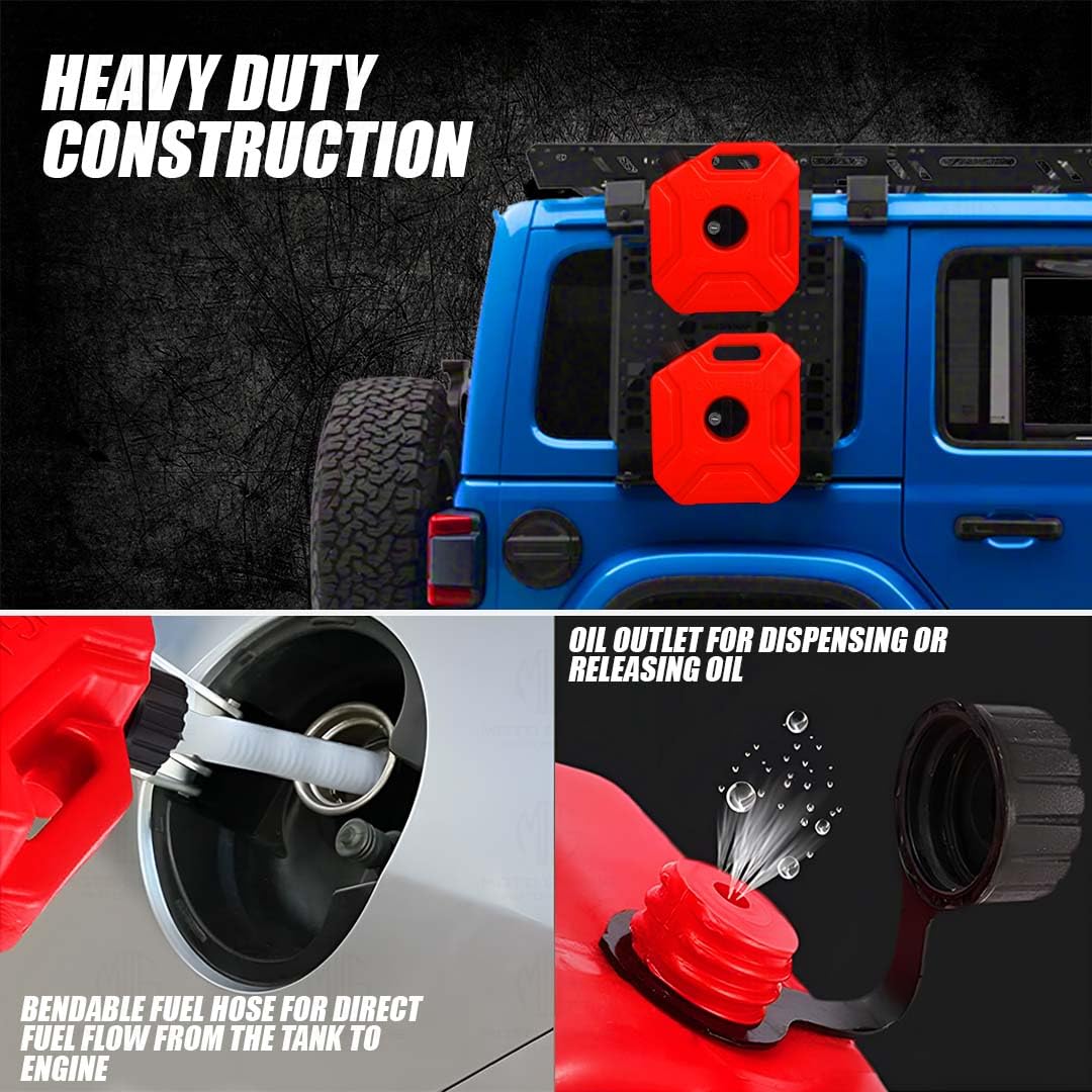 MOTO GENIUS Universal 5 Liter Fuel Jerry Can With Clamp and Cap For Motorcycle | Fuel Container Heavy Duty construction for Petrol/diesel/kerosene Storage (Red)