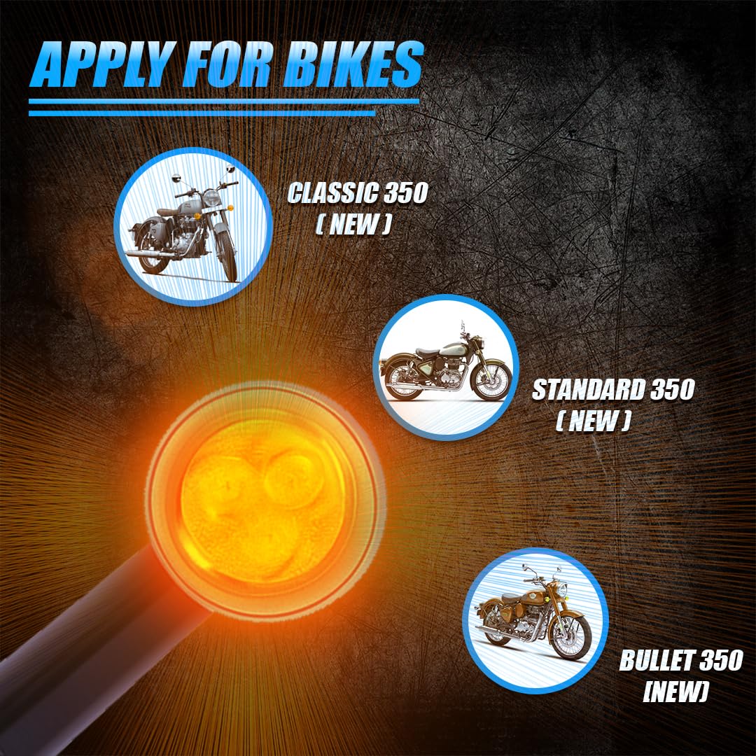 MOTO GENIUS Premium LED Turn Signal Indicators for RE Classic 350, Bullet 350, Reborn | Waterproof, High-Brightness Automotive-Grade LEDs, Durable Virgin Plastic Body (Set of 4) Black