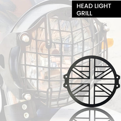 MOTO GENIUS Front Headlight Grill Guard for RE Super Meteor 650 | Durable Metal Protective Head Light Frame Protector (Plus Design)