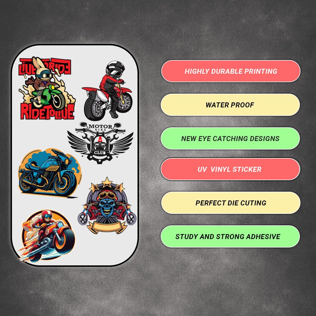 Bikers Club 3D Vinyl Stickers | Waterproof, Fade-Proof, Self-Adhesive Decals for Helmet, Bike, Car, Laptop & Mobile | Rider Club Logo Style Stickers (12 PC)