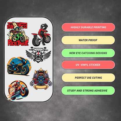 Bikers Club 3D Vinyl Stickers | Waterproof, Fade-Proof, Self-Adhesive Decals for Helmet, Bike, Car, Laptop & Mobile | Rider Club Logo Style Stickers (12 PC)