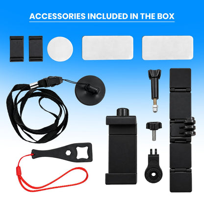 Universal Helmet Chin Mount Mobile Holder Strap with 360° Rotating Mobile Holder & Action Camera Mount | Adjustable Anti-Slip Moto Vlogging Bracket for Full Face Helmets