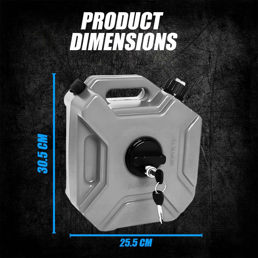 MOTO GENIUS Universal 5 Liter Fuel Jerry Can With Clamp and Cap For Motorcycle | Fuel Container Heavy Duty construction for Petrol/diesel/kerosene Storage (Grey)