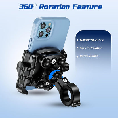 Anti-Vibration 360° Rotating Bike Bicycle Scooter Mobile Holder | Aluminium Handlebar & Mirror Mount | Universal Mobile Mount for Riding