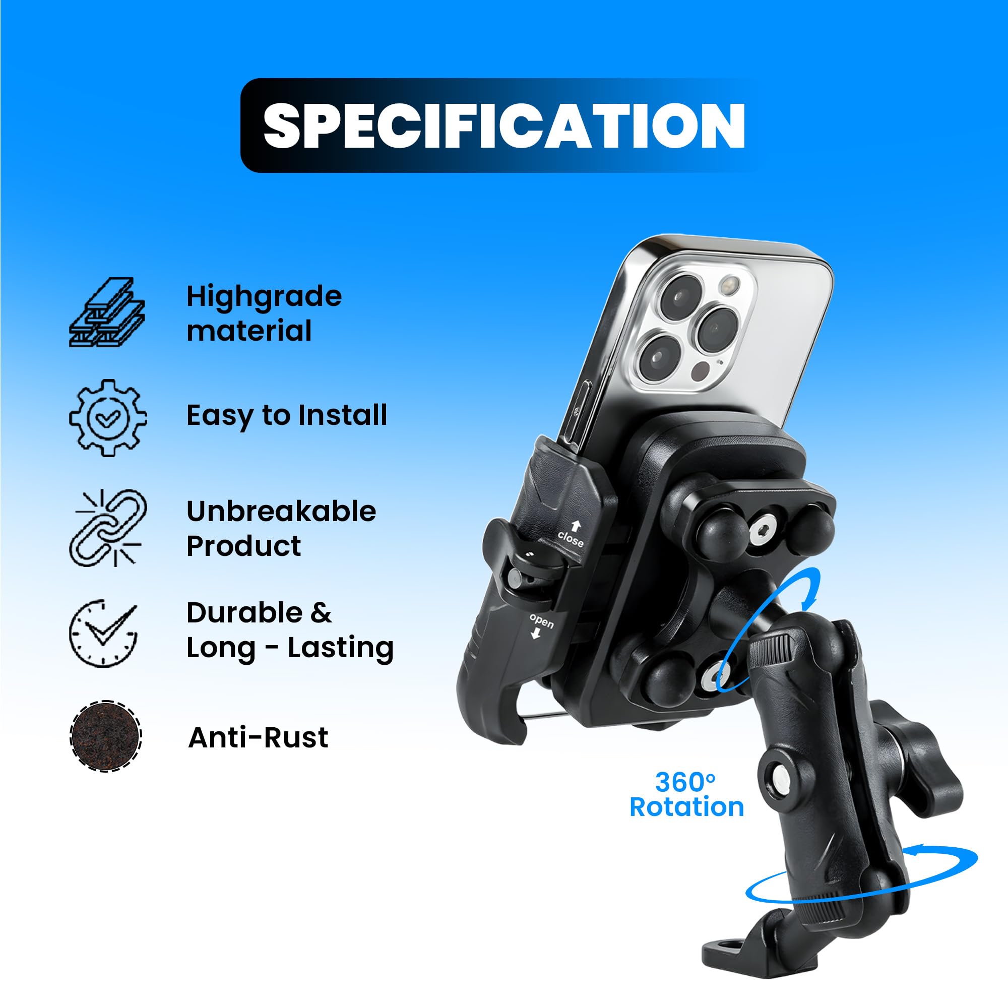 Universal Aluminium Mirror Fitting Mobile Holder for Bikes & Scooters, 360 Degree Rotation, Anti-Rust Durable Phone Mount, Long Lasting Motorcycle Handlebar Stand