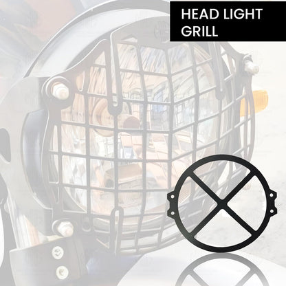 MOTO GENIUS Front Headlight Grill Guard for RE Himalayan BS3/BS4/BS6/Scram Motorbike | Durable Metal Protective Head Light Frame Protector (X Design Grill)