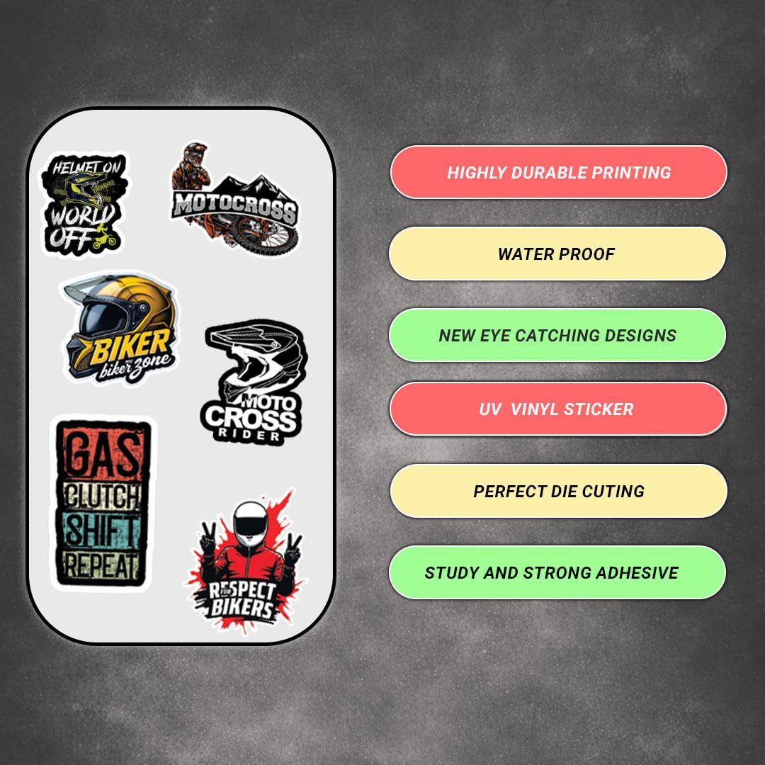 Bike Riders 3D Vinyl Stickers | Waterproof, Fade-Proof, Self-Adhesive Decals for Helmet, Bike, Car, Laptop & Mobile | Rider Style Graphic Stickers (13 PC)