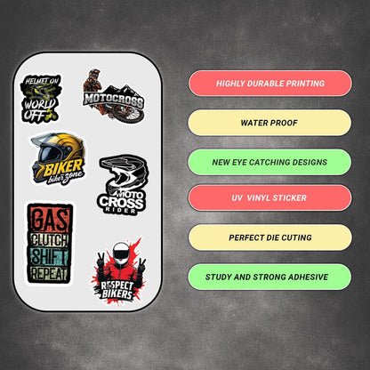 Bike Riders 3D Vinyl Stickers | Waterproof, Fade-Proof, Self-Adhesive Decals for Helmet, Bike, Car, Laptop & Mobile | Rider Style Graphic Stickers (13 PC)