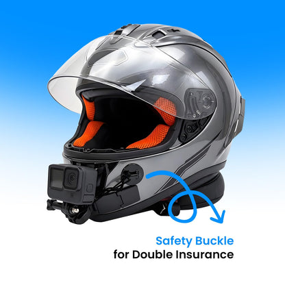 Universal Helmet Chin Mount Mobile Holder Strap with 360° Rotating Mobile Holder & Action Camera Mount | Adjustable Anti-Slip Moto Vlogging Bracket for Full Face Helmets