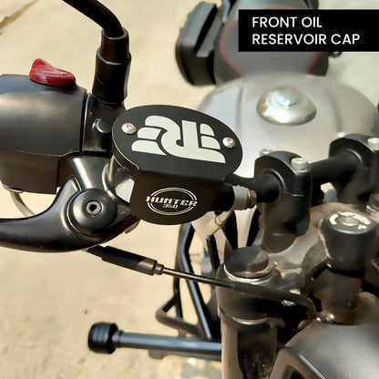 MOTO GENIUS Stainless Steel Front Disc Brake Fluid Reservoir Oil Cap Guard for Hunter 350, Durable Protector Cover (Black)
