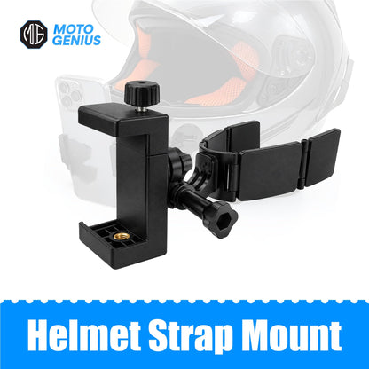 Universal Helmet Chin Mount Mobile Holder Strap with 360° Rotating Mobile Holder & Action Camera Mount | Adjustable Anti-Slip Moto Vlogging Bracket for Full Face Helmets