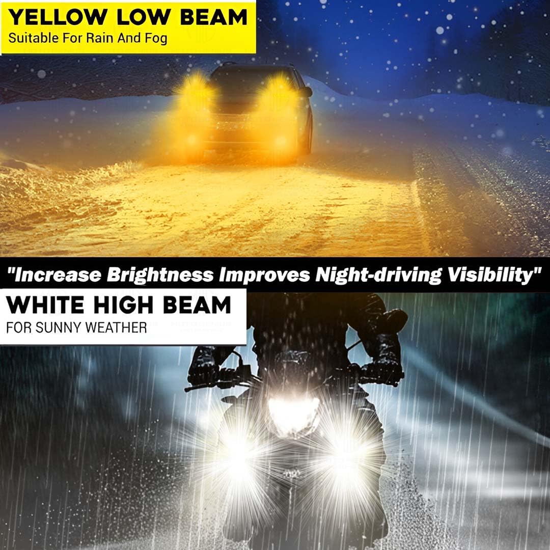 MOTO GENIUS 4 Lens LED Fog Light for Bike, Scooter & Car | Waterproof Spotlight with High/Low Beam, 12-80V Universal Fit, Dual Color ( & ) – Pack of 2