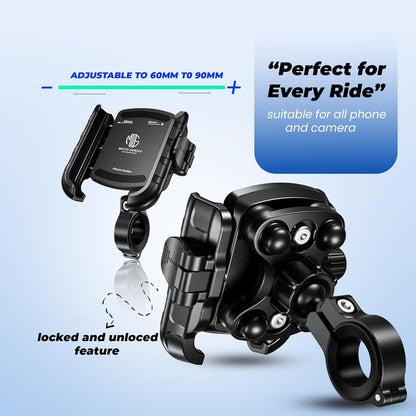 Anti-Vibration 360° Rotating Bike Bicycle Scooter Mobile Holder | Aluminium Handlebar & Mirror Mount | Universal Mobile Mount for Riding