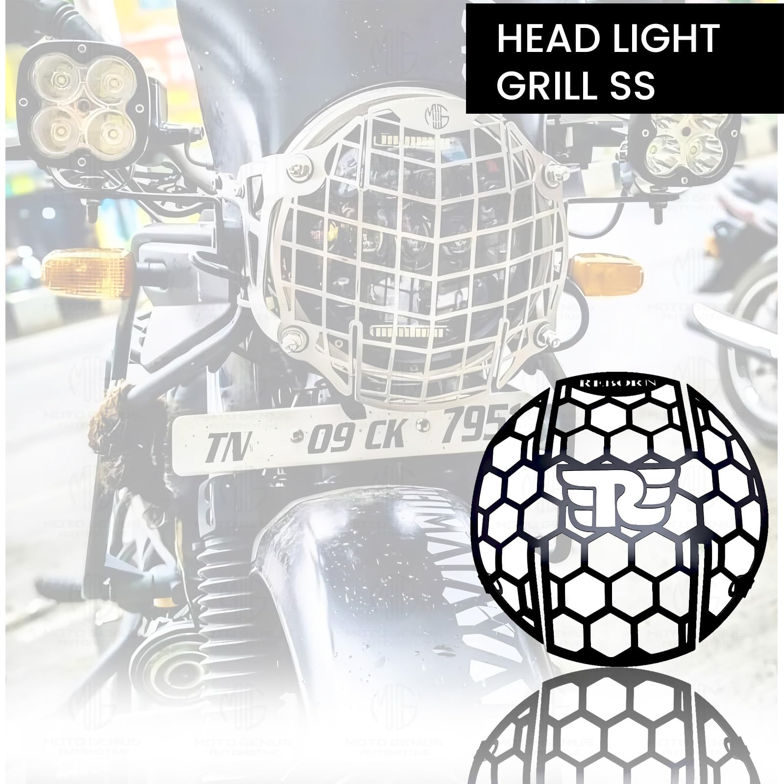 MOTO GENIUS Front Headlight Grill Guard for Reborn Classic 350 |Durable Metal Protective Head Light Frame Protector