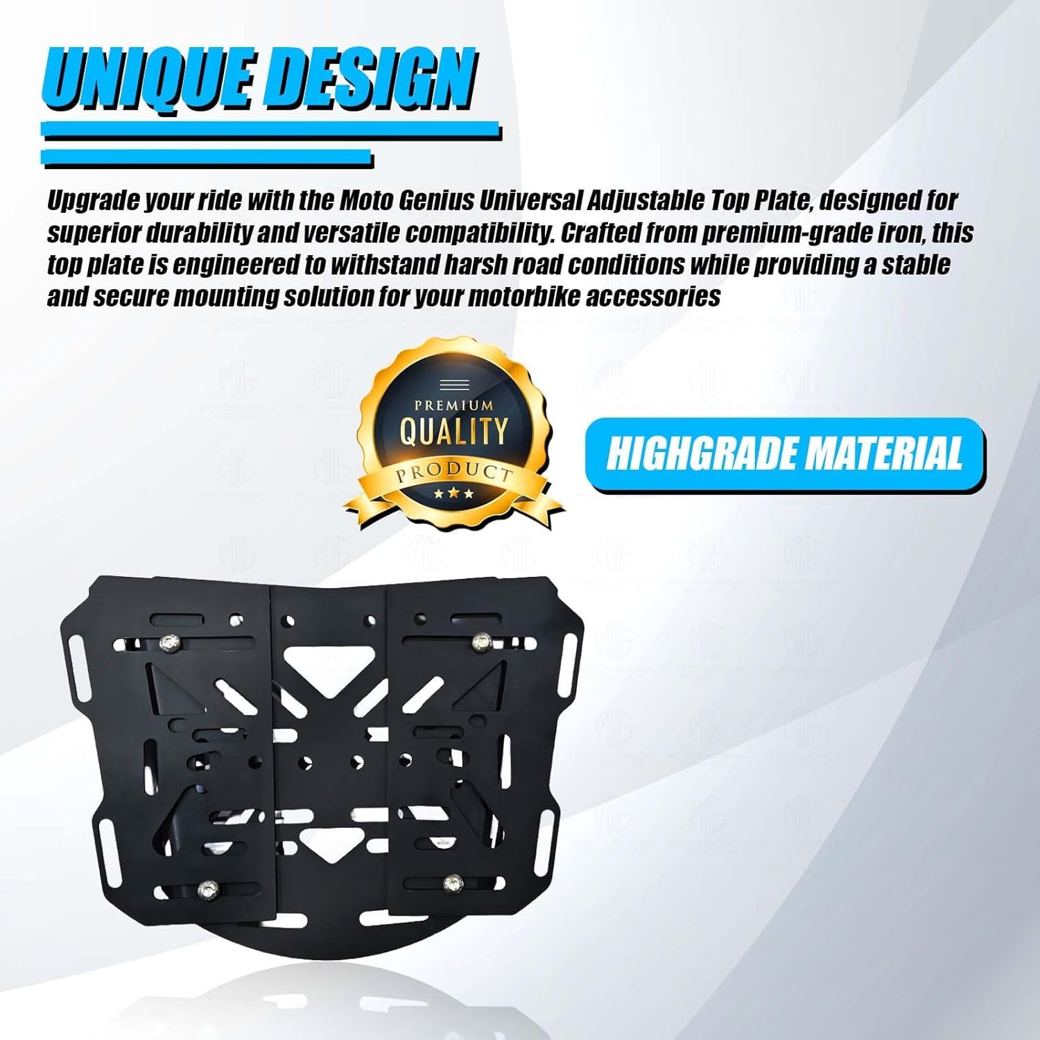 MOTO GENIUS Universal Bike Luggage Rack Top Base Plate | Adjustable Heavy-Duty Metal Mount | Fits All Motorcycles & Scooters | Easy Installation | Rear Carrier for Top Box & Bags