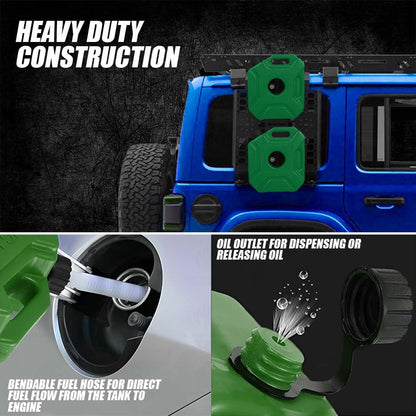 MOTO GENIUS Universal 5 Liter Fuel Jerry Can With Clamp and Cap For Motorcycle | Fuel Container Heavy Duty construction for Petrol/diesel/kerosene Storage (Pack of 2) (Green)