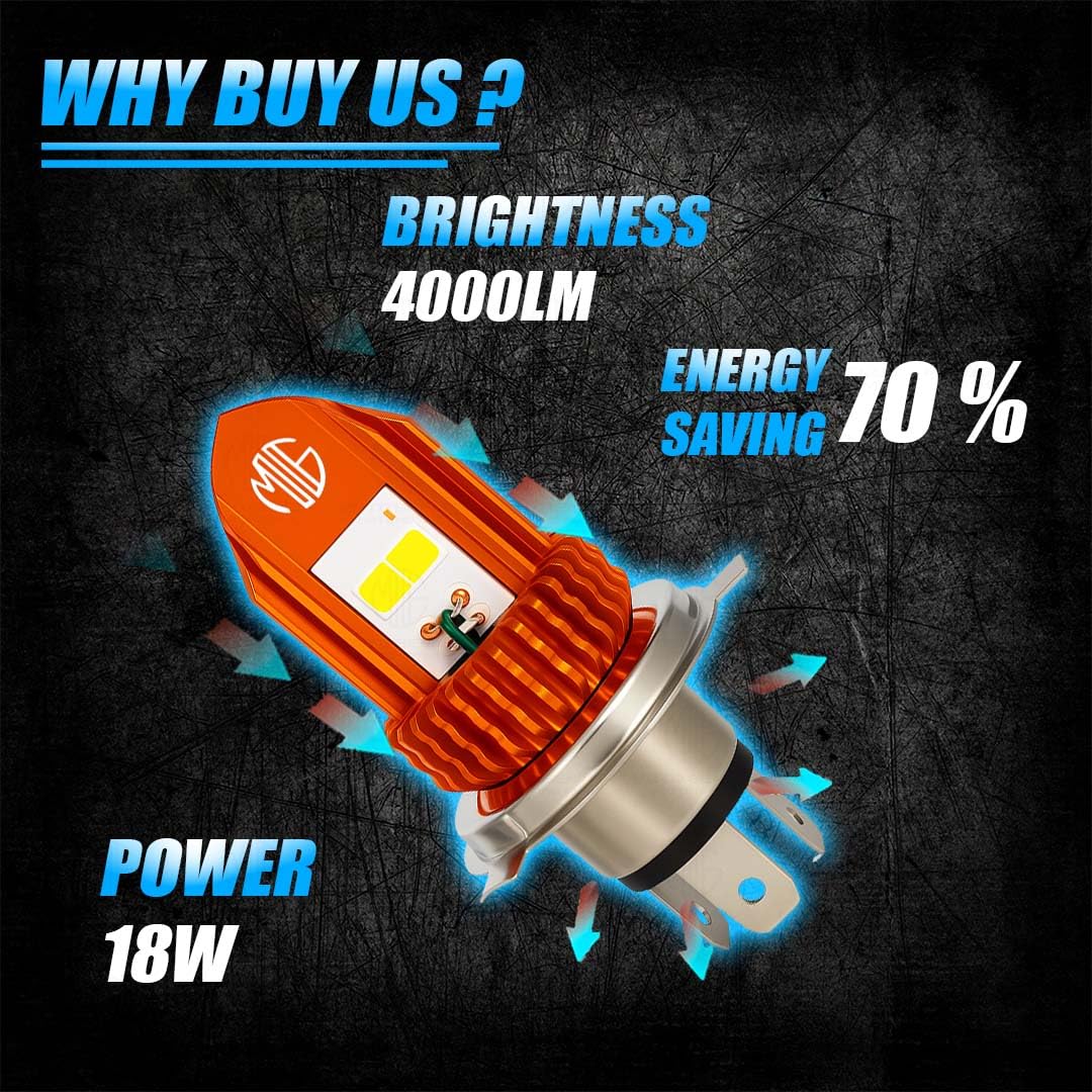 MOTO GENIUS Universal V-Shape Dual Color H4 LED Headlight | 18W / Fog Lamp for Motorcycles and Scooters | Waterproof, High/Low Beam, Plug & Play