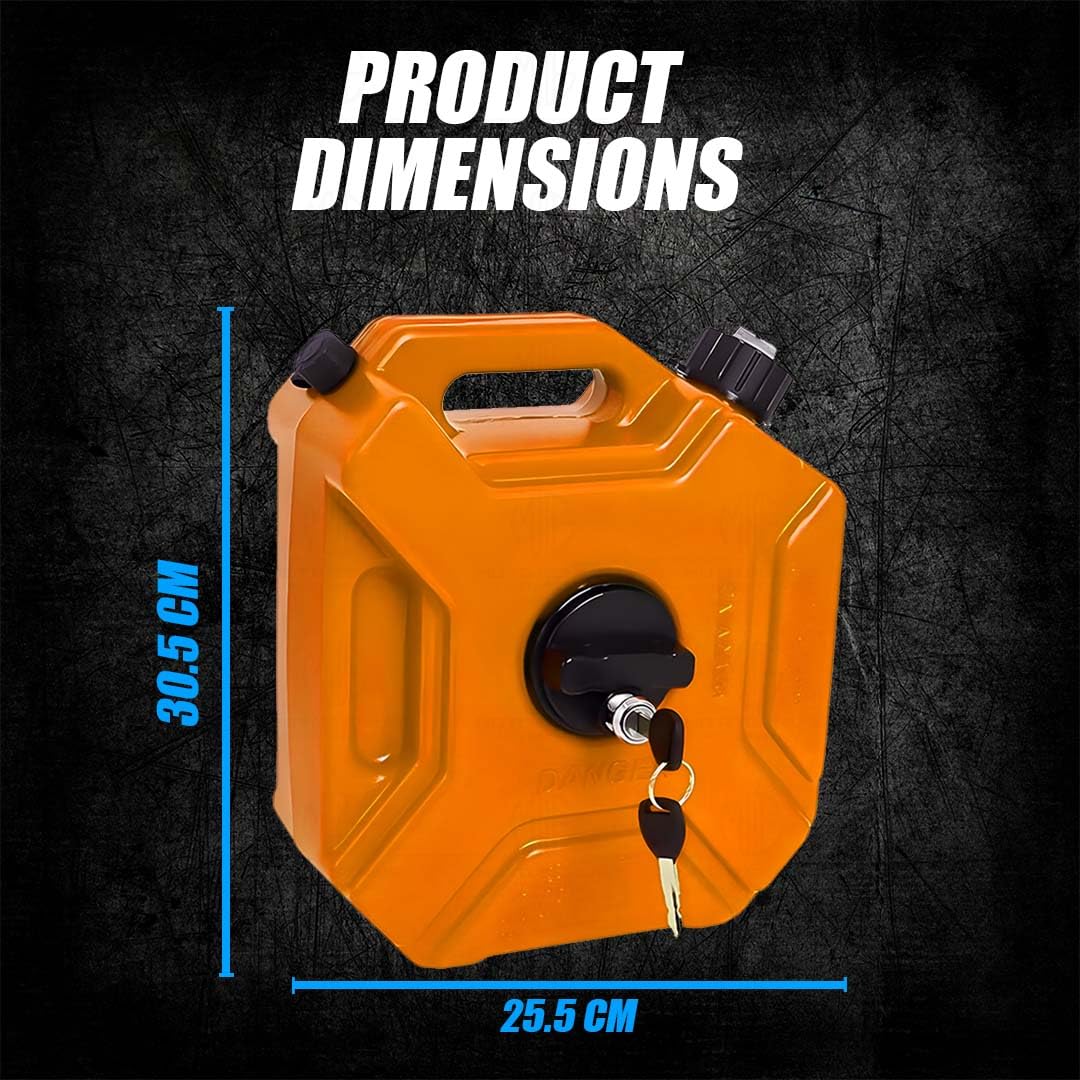 MOTO GENIUS Universal 5 Liter Fuel Jerry Can With Clamp and Cap For Motorcycle | Fuel Container Heavy Duty construction for Petrol/diesel/kerosene Storage (Gold)