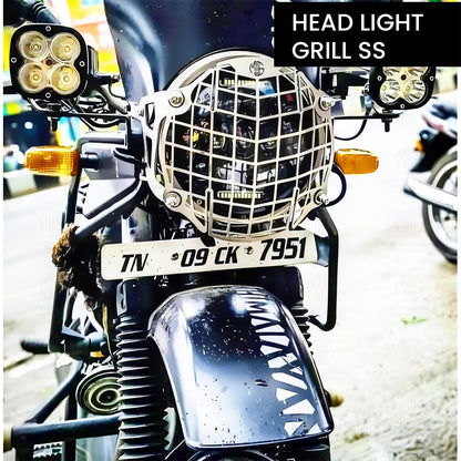 MOTO GENIUS Headlight Grill Guard for RE Super Meteor 650 | Durable Stainless Steel Protective Cover for Motorcycle Lights