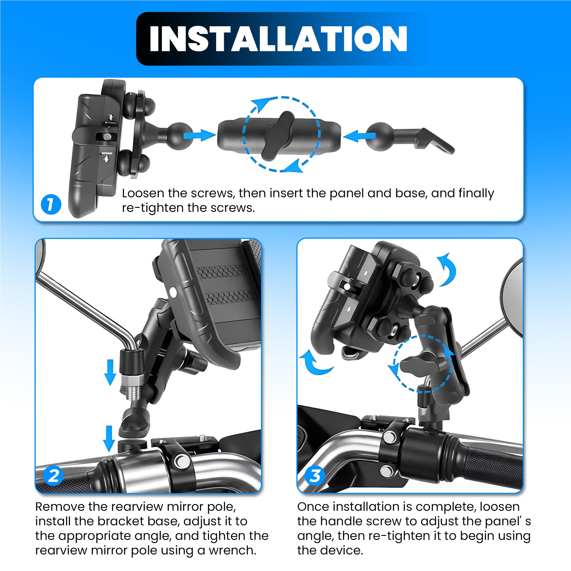 Universal Aluminium Mirror Fitting Mobile Holder for Bikes & Scooters, 360 Degree Rotation, Anti-Rust Durable Phone Mount, Long Lasting Motorcycle Handlebar Stand