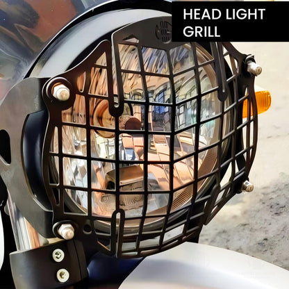 MOTO GENIUS Front Headlight Grill Guard for HUNTER | Durable Metal Protective Head Light Frame Protector (Check Grill)