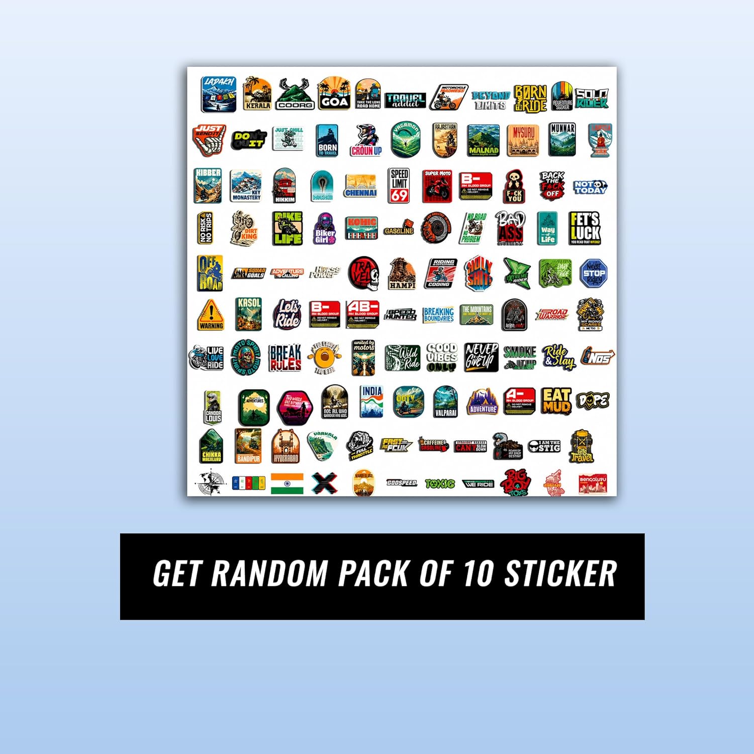 3D Vinyl Stickers Pack of 10 (Any Random Designs) Waterproof & Fade-Proof Self Adhesive Decals for Car, Bike, Helmet, Laptop & Mobile Accessories